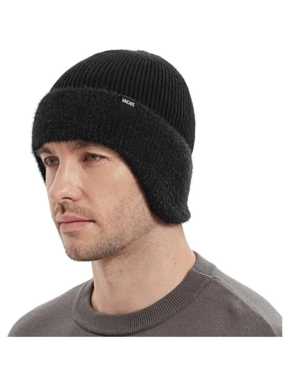 Wmcaps Winter Fleece Lined Beanie with Earflap Warm Thermal Knit Hat for Men Wom
